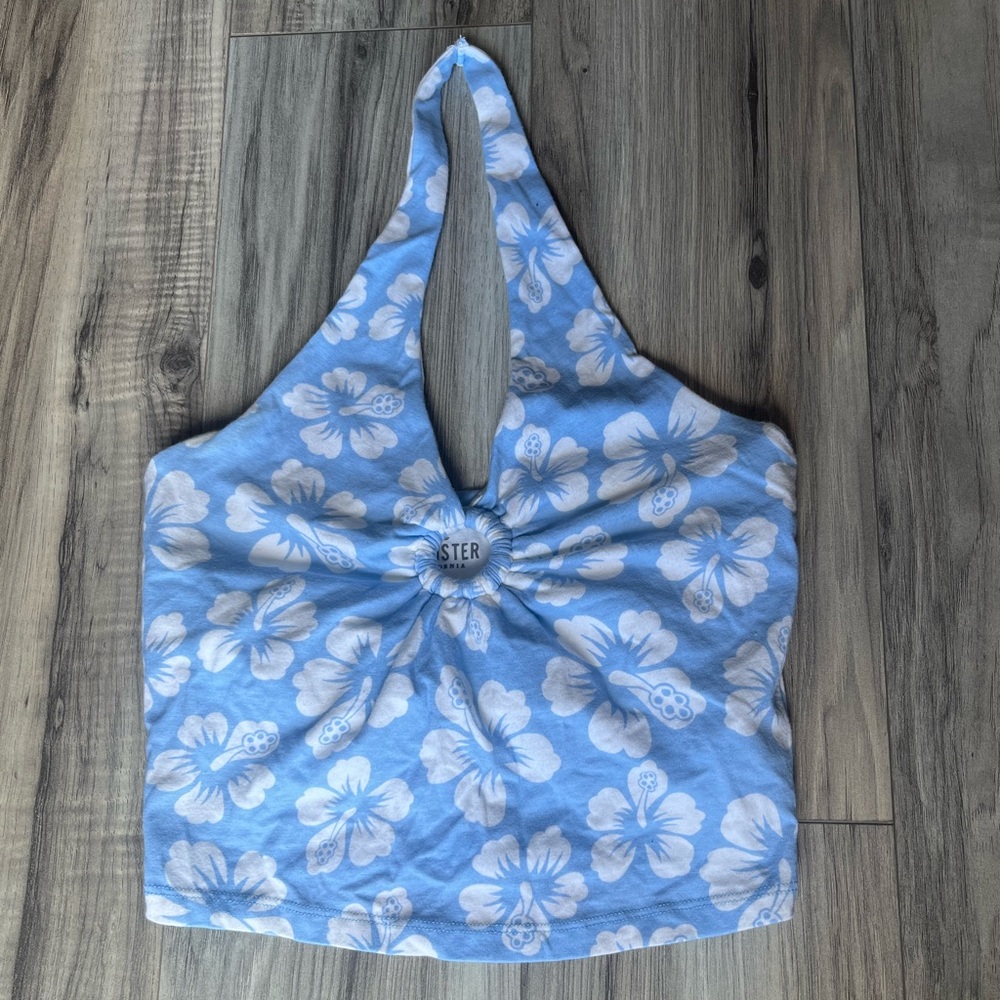 Hollister Light Blue and White Floral Top